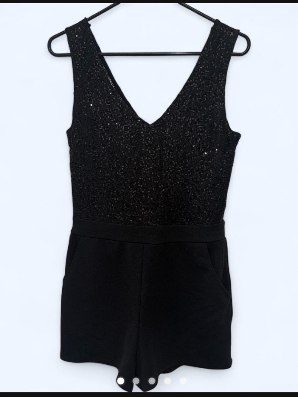 Black Sequin V‑Neck Sleeveless Romper